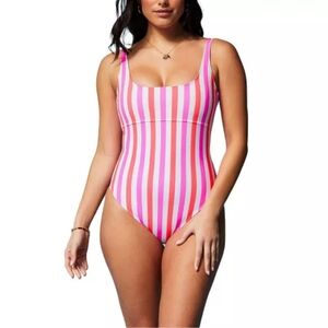 Fabletics Sunset Scoop One-Piece Swimsuit in Neon Candy Stripe